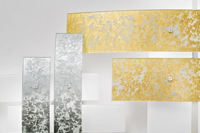 Plafoniera moderna con lastre di vetro incrociate in foglia d'oro - Lara