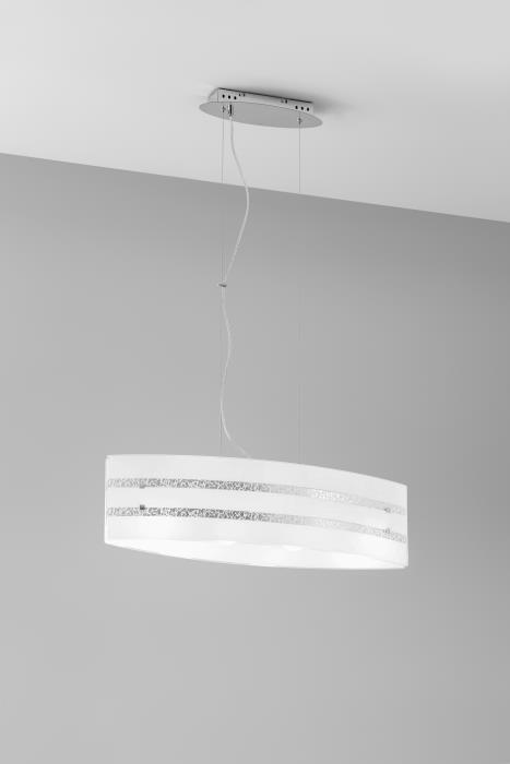Sospensione moderna in vetro bianco decorato con linee in argento - Delia