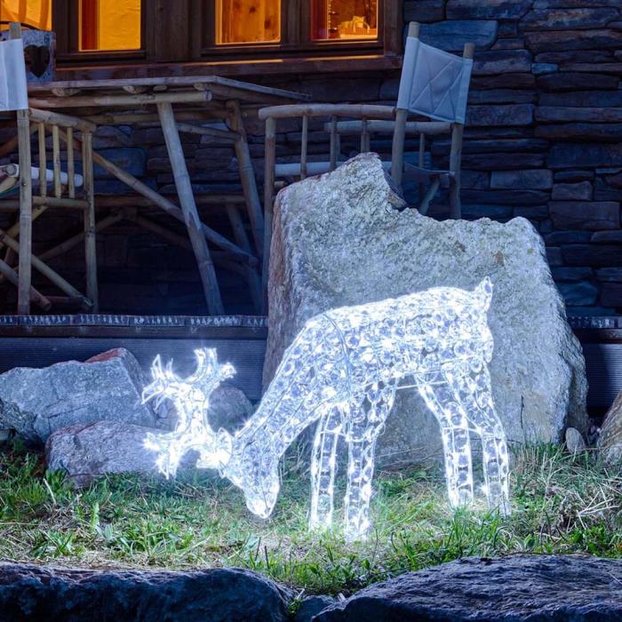 Renna luminosa con cristalli che bruca 3D 200 Led - Bianco Freddo