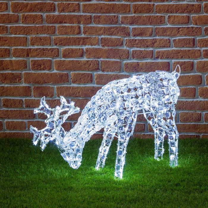 Renna luminosa con cristalli che bruca 3D 200 Led - Bianco Freddo