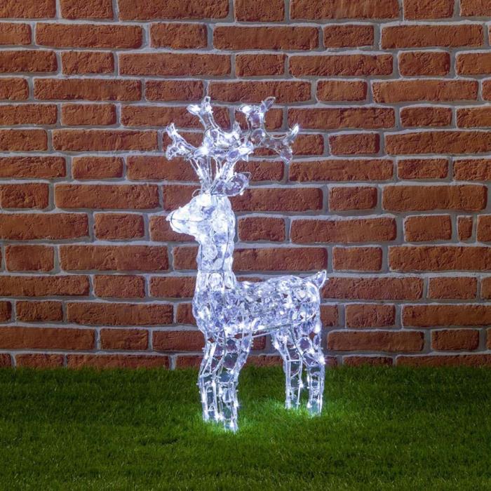 Renna luminosa con cristalli da esterno 3D 200 Led - Bianco Freddo