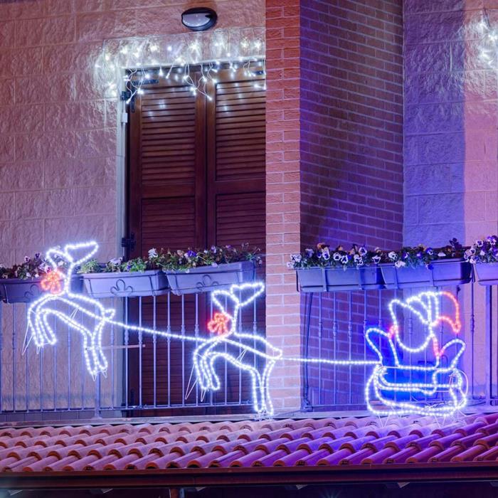 Babbo Natale con Slitta e Renne 3D luminoso Bianco Freddo