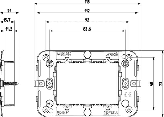 Supporto porta frutti per scatola rettangolare 3 moduli - Arké