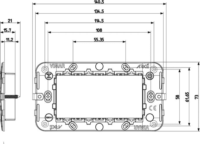 Supporto porta frutti per scatola rettangolare 4 moduli - Arké