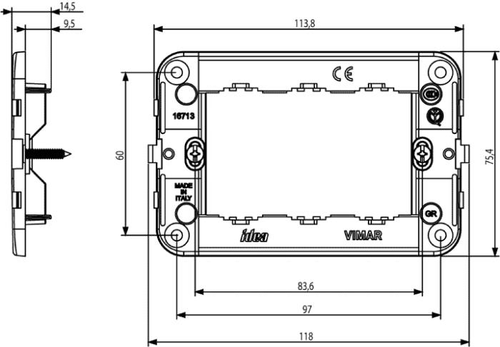 Supporto porta frutti per scatola rettangolare 3 moduli - Idea 