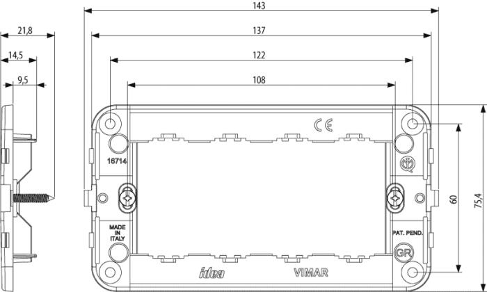 Supporto porta frutti per scatola rettangolare 4 moduli - Idea 