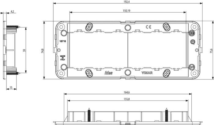 Supporto porta frutti per scatola rettangolare 6 moduli - Idea 