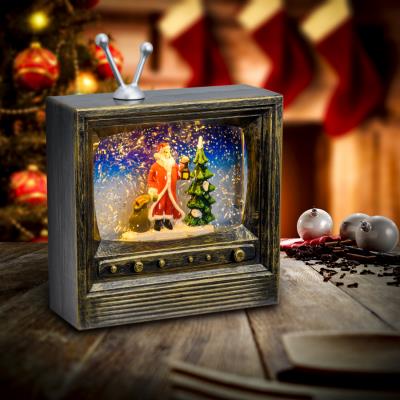 TV natalizia luminosa brunita con effetto palla di neve - Babbo Natale