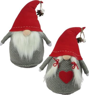 Gnomo di Natale fermaporta portafortuna grigio con cappello pigna - Maschio