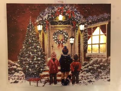 Quadro natalizio luminoso su tela - Bambini alla porta