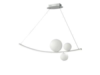 Sospensione dondolo a Led in metallo bianco verniciato e vetro soffiato-Altalena